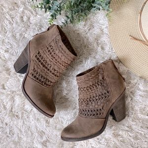 Fergie Woven Brown Booties Heeled Boots
